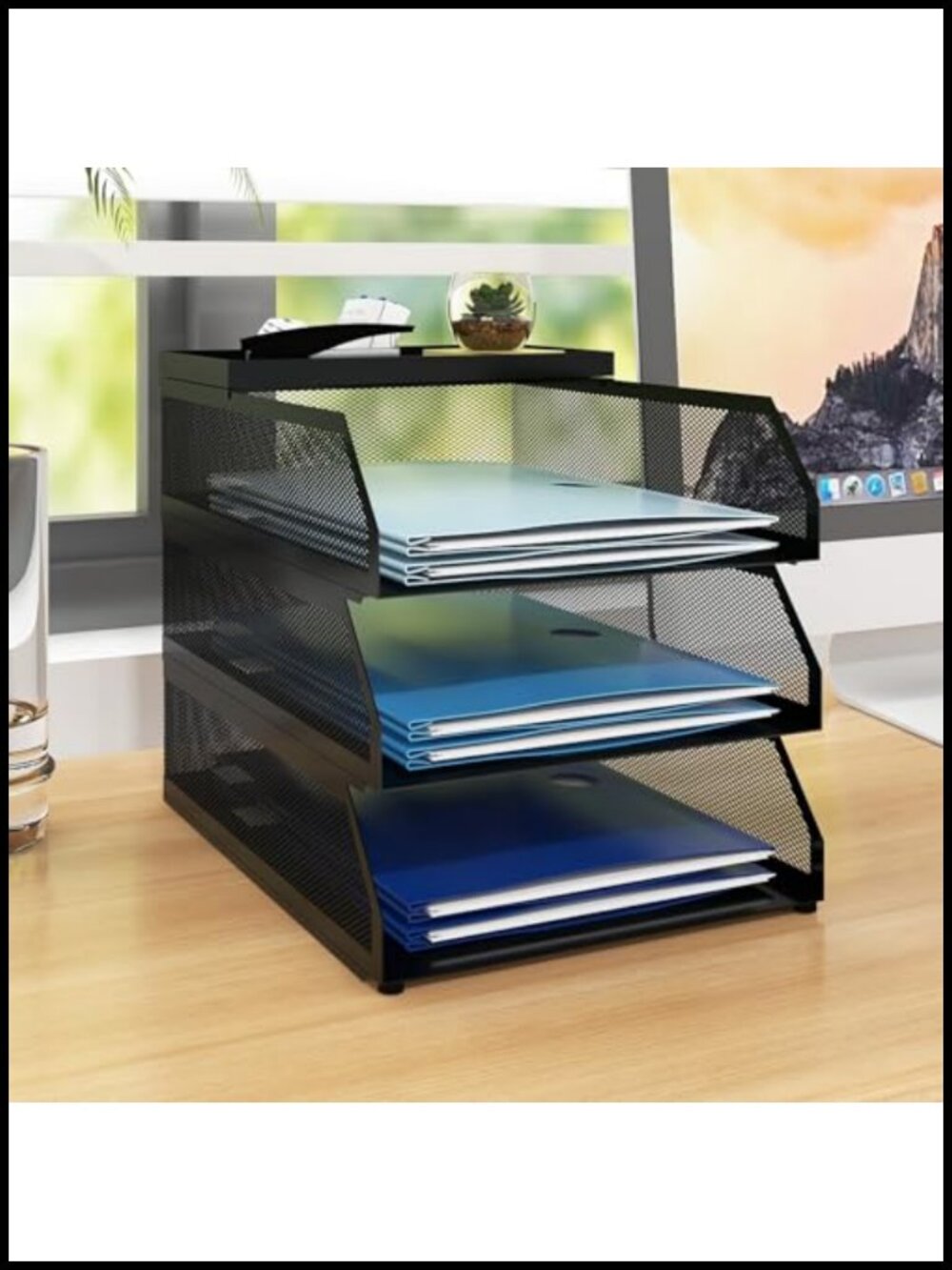 3 Tier Stackable Metal Mesh Desk Paper Tray Organizer File Sorter Office Desk